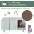 PawHut Wooden Cat Litter Box Enclosure & House with Nightstand/End Table Design, Scratcher, & Magnetic Doors, Grey - 5