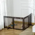 PawHut Freestanding Pet Gate 4 Panel Wooden Dog Barrier Folding Safety Fence with Support Feet up to 204cm Long 61cm Tall for Doorway Stairs Brown - 7
