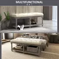 HOMCOM 2-Tier Bed End Bench, Vintage Stool, Wooden Window Seat with Storage Shelf, Button Tufted Upholstered Footstool for Living Room, Bedroom, Entryway, Cream White - 7