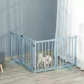PawHut Pet Gate Wooden Foldable Dog Safety Barrier w/ 4 Panels for Small and Medium Dogs Blue - 9