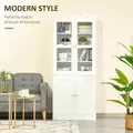 HOMCOM Modern Bookcase with Glass Doors, Display Storage Cabinet with Adjustable Shelves for Living Room, White - 5