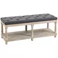 HOMCOM 2-Tier Bed End Bench, Vintage Stool, Wooden Window Seat with Storage Shelf, Button Tufted Upholstered Footstool for Living Room, Bedroom, Entryway, Grey - 1