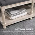 HOMCOM 2-Tier Bed End Bench, Vintage Stool, Wooden Window Seat with Storage Shelf, Button Tufted Upholstered Footstool for Living Room, Bedroom, Entryway, Grey - 6