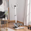 HOMCOM Adjustable Twist Stepper Aerobic Ab Exercise Fitness Workout Machine w/ LCD Screen, Height Adjust Handlebars for Home Gym, White and Grey - 2