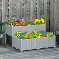 Outsunny Set of 4 26L Garden Raised Bed Elevated Patio Flower Plant Planter Box PP Vegetables Planting Container, Grey - 2