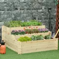 Outsunny 117cm x 100cm x 54cm 3 Tier Raised Garden Bed 376L Fir Wood Elevated Planter Flower Box with 9 Grow Grids and Non-woven Fabric for Vegetables, Flower, Herb Outdoor Indoor Use - 2