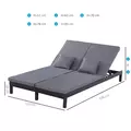 Outsunny 2 Seater Rattan Lounger Adjustable Double Chaise Chair Loveseat w/ Cushion Black - 3