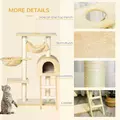 PawHut Cat Tree Tower for Indoor Cats Kitten Activity Centre Scratching Post w/ Hammock House Basket Ladder - Beige - 6