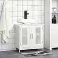 kleankin Modern Under Sink Cabinet with 2 Doors, Bathroom Vanity Unit, Pedestal Under Sink Design, Storage Cupboard with Adjustable Shelves, White - 2