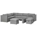Outsunny 6 Pieces Outdoor PE Rattan Wicker Corner Sofa Set with 10cm Thick Padded Cushions, Aluminium Conservatory Furniture with Glass Top Coffee Table, Footstools, Grey - 1