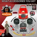 HOMCOM Kids Truck Engine Toy Set, Toddler Educational Car Service Station Playset, Take Apart Workshop, w/ RC Car Key, Steering wheel, Horn, Light, for 3-5 Years Old Red - 6