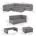 Outsunny 6 Pieces Outdoor PE Rattan Wicker Corner Sofa Set with 10cm Thick Padded Cushions, Aluminium Conservatory Furniture with Glass Top Coffee Table, Footstools, Grey - 3