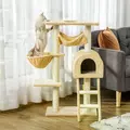 PawHut Cat Tree Tower for Indoor Cats Kitten Activity Centre Scratching Post w/ Hammock House Basket Ladder - Beige - 2