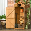 Outsunny Garden Shed Wood Outdoor Garden Tool Storage Unit with 3 Detachable Shelves, 77 x 54.2 x 179cm,  Brown - 2