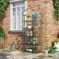 Outsunny 5 Tier Mini Greenhouse, Small Walk-in Greenhouse with Reinforced Plastic Cover, Garden Grow House with Roll Up Door and Shelves, 69 x 49 x 193cm, Green - 2