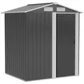 Outsunny Garden Metal Tool Storage Shed with Sliding Door, Sloped Roof and Foundation Kit, 152 x 132 x 188cm, Grey - 1