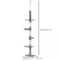 PawHut Floor to Ceiling Cat Tree 230-260cm Height Adjustable, 5-Tier Cat Tower with Scratching Posts, Hammock, Perches, Climbing Activity Centre for Indoor Kittens Playing and Relaxing, Grey - 3