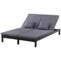 Outsunny 2 Seater Rattan Lounger Adjustable Double Chaise Chair Loveseat w/ Cushion Black - 1