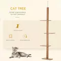 PawHut 260cm Floor To Ceiling Cat Tree for Indoor Cats w/ Three Platforms Activity Centre - Brown - 4