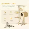PawHut Cat Tree Tower for Indoor Cats Kitten Activity Centre Scratching Post w/ Hammock House Basket Ladder - Beige - 4