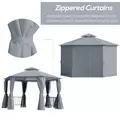 Outsunny 3 x 3(m) Hexagon Gazebo Patio Canopy Party Tent Outdoor Garden Shelter w/ 2 Tier Roof & Side Panel - Grey - 7