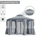 Outsunny 3 x 3(m) Hexagon Gazebo Patio Canopy Party Tent Outdoor Garden Shelter w/ 2 Tier Roof & Side Panel - Grey - 4