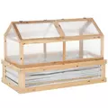 Outsunny Raised Garden Bed with Greenhouse Top, Garden Wooden Cold Frame Greenhouse Flower Planter Protection with 2 Independent Roofs, 122x 61 x 82cm, Natural - 1
