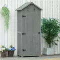 Outsunny Wooden Garden Shed, Utility Outdoor Small Shed with Lockable Double Doors, Shelves and Roof Hatch, Grey - 9