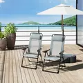 Outsunny Set of 2 Portable Folding Recliner Outdoor Patio Adjustable Backrest, Grey - 1