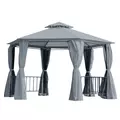 Outsunny 3 x 3(m) Hexagon Gazebo Patio Canopy Party Tent Outdoor Garden Shelter w/ 2 Tier Roof & Side Panel - Grey - 1