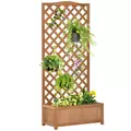 Outsunny 53L Garden Wooden Planter Box with Trellis Free Standing Flower Raised Bed with Lattice for Climbing Plants, 76cm x 36cm x 170cm, Brown - 1
