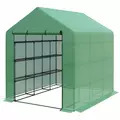 Outsunny Walk-in Greenhouse with 4 Tier 24 Shelves, Portable Grow House with Roll-up Zipped Door, 244 x 180 x 210cm, Green - 1