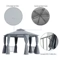 Outsunny 3 x 3(m) Hexagon Gazebo Patio Canopy Party Tent Outdoor Garden Shelter w/ 2 Tier Roof & Side Panel - Grey - 5