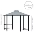 Outsunny 3 x 3(m) Hexagon Gazebo Patio Canopy Party Tent Outdoor Garden Shelter w/ 2 Tier Roof & Side Panel - Grey - 3