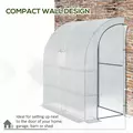 Outsunny Walk-In Lean to Wall Greenhouse with Windows and Doors, Outdoor Green House with 3 Tiers 4 Wired Shelves, 200L x 100W x 215Hcm, White - 5