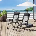 Outsunny Set of 2 Portable Folding Recliner Metal Outdoor Patio Chaise Lounge Chairs with Adjustable Backrest, Black - 2