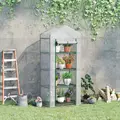 Outsunny 4 Tier Mini Greenhouse, Portable Compact Green House with Steel Frame, PE Cover, Roll-up Door, 70 x 50 x 160 cm, White - 2