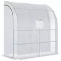 Outsunny Walk-In Lean to Wall Greenhouse with Windows and Doors, Outdoor Green House with 3 Tiers 4 Wired Shelves, 200L x 100W x 215Hcm, White - 1