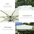 Outsunny 2.7m Garden Banana Parasol Cantilever Umbrella with Crank Handle and Cross Base for Outdoor, Hanging Sun Shade, Cream White - 6