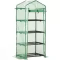 Outsunny 4 Tier Mini Greenhouse, Portable Compact Green House with Steel Frame, PE Cover, Roll-up Door, 70 x 50 x 160 cm, Green - 1