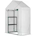 Outsunny Walk In Greenhouse with 2 Tier Shelf, Portable Gardening Plant Grow House Tomato Greenhouse with Roll up Zip Panel Door, Reinforced PE Cover, 143 x 73 x 195cm, Green - 1