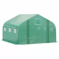 Outsunny Walk-in Polytunnel Garden Greenhouse, Outdoor Mesh Door Greenhouse with PE Cover and 6 Windows, 4.5 x 3 x 2m, Green - 1