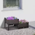 Outsunny 50cm x 50cm x 46.5cm Set of 2 41L Plastic Raised Garden Bed, Planter Box, Flower Vegetables Planting Container with Self-Watering Design and Drainage Holes for Patio Balcony - 2