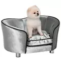 PawHut Dog Sofa Pet Chair, Kitten Bed Couch w/ Wooden Frame, Removable Cushion - Silver-Tone and Grey - 1