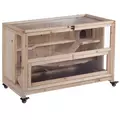PawHut Wooden Hamster Cage, Mice Rodent Small Animals Kit Hutch, 3 Tiers Exercise Play House, with Wheels, Bottom Tray, 99 x 50 x 69 cm, Natural Wood - 1