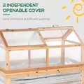 Outsunny Raised Garden Bed with Greenhouse Top, Garden Wooden Cold Frame Greenhouse Flower Planter Protection with 2 Independent Roofs, 122x 61 x 82cm, Natural - 7