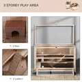 PawHut Wooden Hamster Cage, Mice Rodent Small Animals Kit Hutch, 3 Tiers Exercise Play House, with Wheels, Bottom Tray, 99 x 50 x 69 cm, Natural Wood - 4