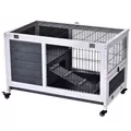 PawHut Rabbits Indoor Fir Wood Lift-Top Hutch Guinea Pigs Hutches-Grey and White - 2