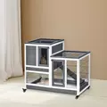 PawHut Small Animals 2-TierFir Wood Guinea Pigs Hutches Indoor Hutch Grey - 2