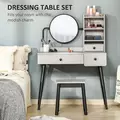HOMCOM Dressing Table Set with Mirror and Stool, Vanity Makeup Table with 3 Drawers and Open Shelves for Bedroom, Living Room, Grey - 5
